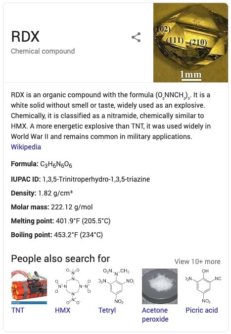 Hexahydro trinitro triazine RDX