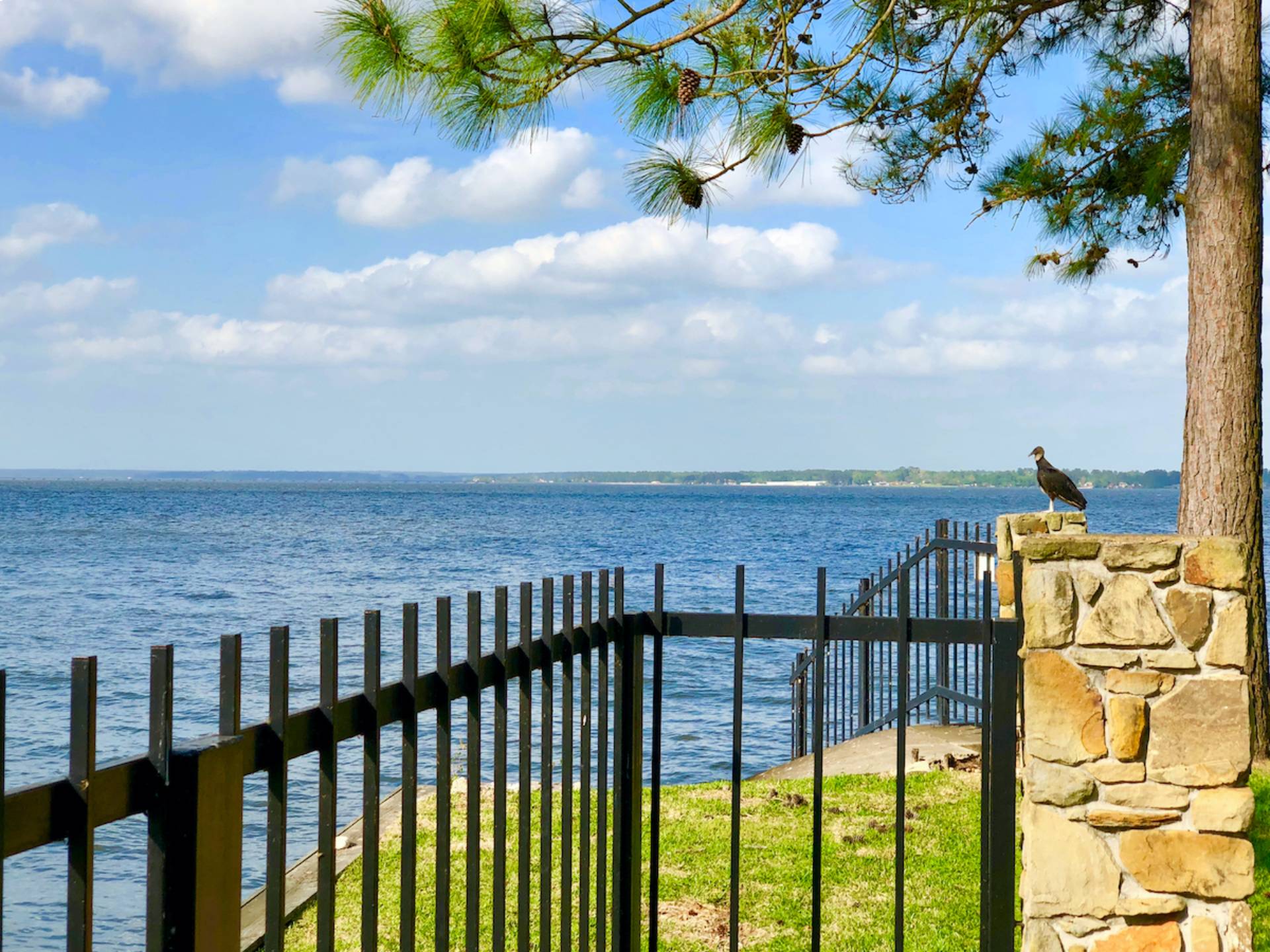 A breathtaking image of the serene Lake Conroe, with clear blue waters and boaters enjoying a peaceful day on the lake, highlighting Conroe's close connection to this beautiful natural landmark.