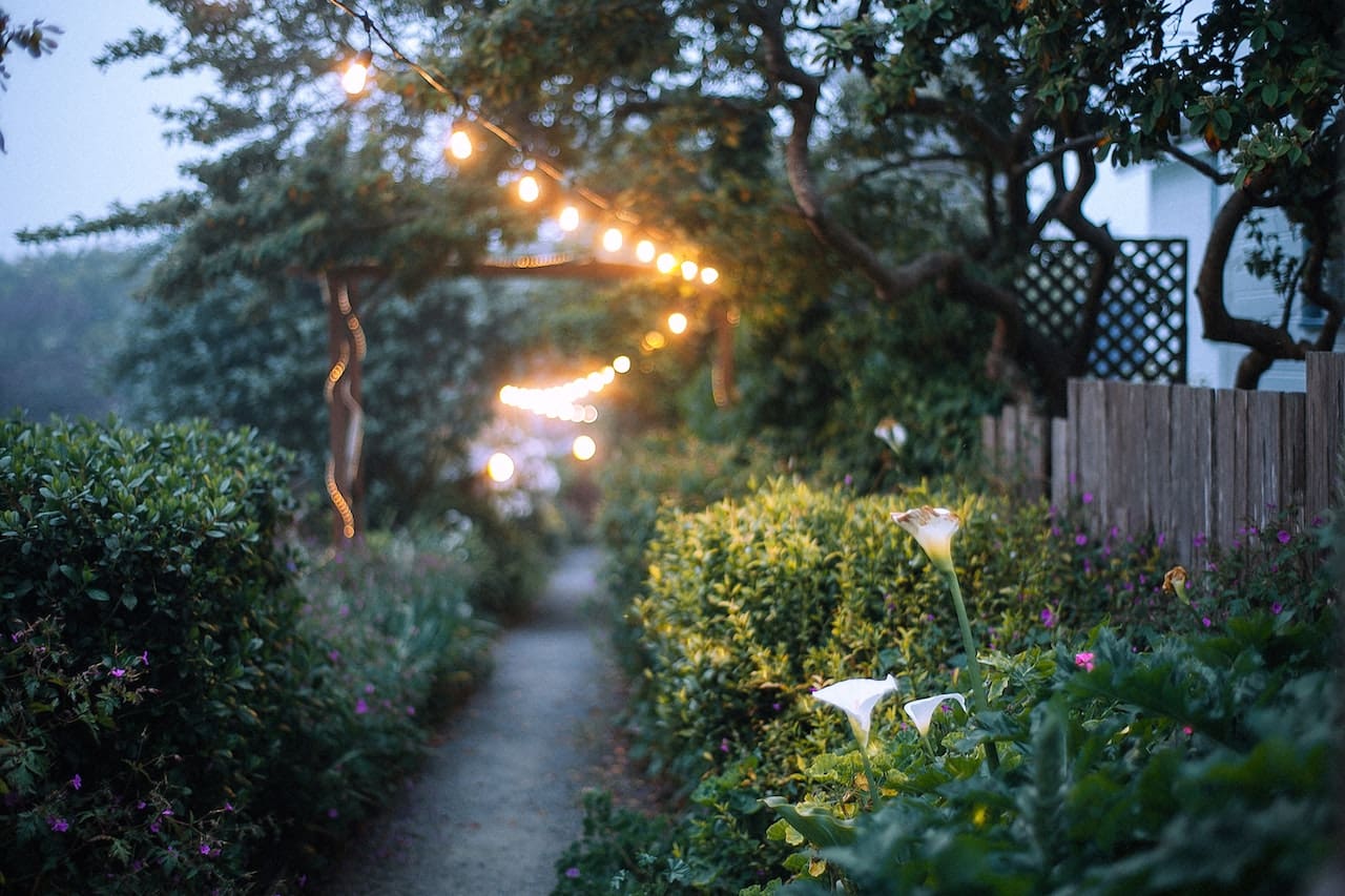 A delightful scene of a family tending to their backyard garden, filled with vibrant blooms and thriving vegetables, all nurtured by pure water, highlighting Garland's love for gardening and sustainable living.